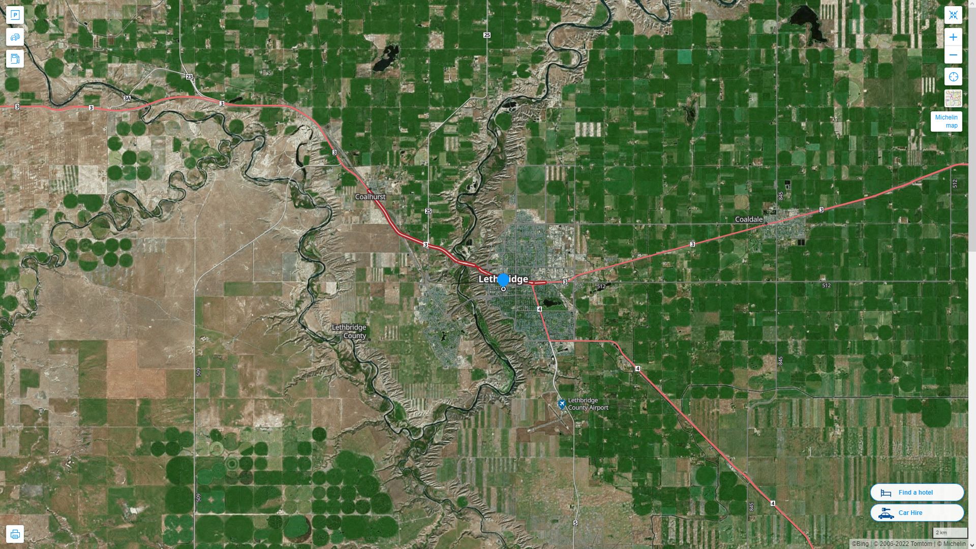 Lethbridge Highway and Road Map with Satellite View